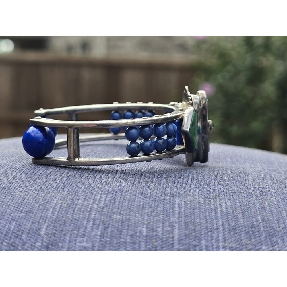 Michael Boyd Artisan Mosaic Cuff Bracelet 18K 22K Gold Sterling Lapis Chrysopras - Picture 3 of 8